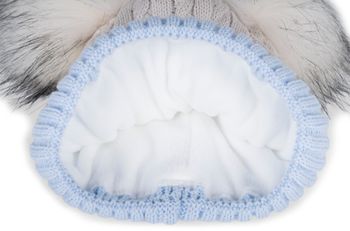 styleBREAKER Kinder Strick Bommelmütze 3-Farbig Gestreift, 2 Kunstfellbommel, Fleece Futter, 2-5 Jahre 04024204