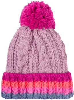 styleBREAKER Kinder Strick Bommelmütze mit Zopfmuster und gestreifter Krempe, Fleece Futter Winter, 3-5 Jahre 04024206
