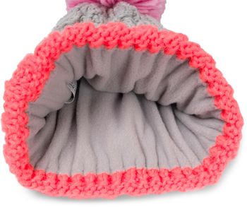 styleBREAKER Kinder Strick Bommelmütze mit Zopfmuster und gestreifter Krempe, Fleece Futter Winter, 3-5 Jahre 04024206