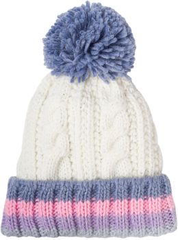 styleBREAKER Kinder Strick Bommelmütze mit Zopfmuster und gestreifter Krempe, Fleece Futter Winter, 3-5 Jahre 04024206