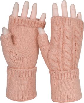 styleBREAKER Damen Fingerlose Handschuhe mit Zopfmuster und dezentem Metallic-Faden, Winter Strickhandschuhe 09010042