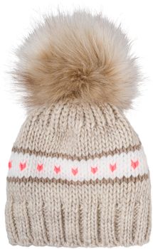 styleBREAKER Kinder Strick Bommelmütze mit Herzmuster und Thermo Fleece Futter, Winter Fellbommel Mütze, 3-5 Jahre 04024209