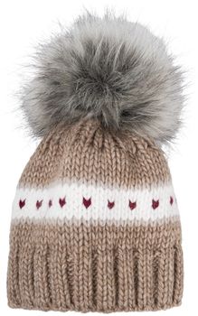 styleBREAKER Kinder Strick Bommelmütze mit Herzmuster und Thermo Fleece Futter, Winter Fellbommel Mütze, 3-5 Jahre 04024209