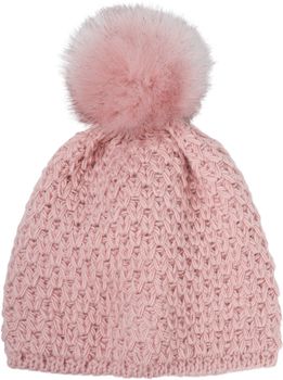 styleBREAKER Kinder Bommelmütze Gehäkelt mit V-Muster, Warmes Thermo Fleece Futter, Winter Fellbommel Mütze, 2-4 Jahre 04024208
