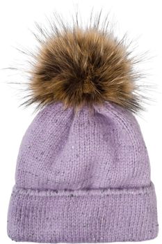 styleBREAKER Damen Strick Bommelmütze Einfarbig mit Pailletten und Fleece Futter, Winter Fellbommel Mütze, Strickmütze 04024210