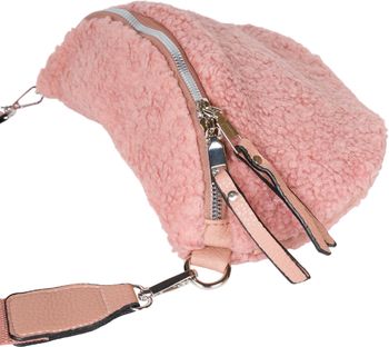 styleBREAKER Damen Teddyfell Halbmond Crossbody Schultertaschen Einfarbig, verstellbarer Schultergurt 02012403