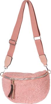 styleBREAKER Damen Teddyfell Halbmond Crossbody Schultertaschen Einfarbig, verstellbarer Schultergurt 02012403