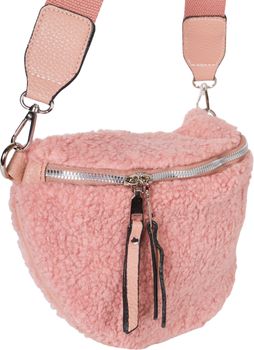 styleBREAKER Damen Teddyfell Halbmond Crossbody Schultertaschen Einfarbig, verstellbarer Schultergurt 02012403