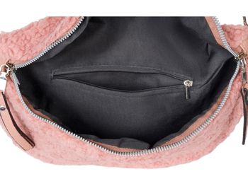 styleBREAKER Damen Teddyfell Halbmond Crossbody Schultertaschen Einfarbig, verstellbarer Schultergurt 02012403