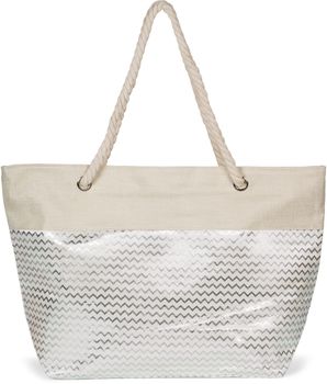 styleBREAKER XXL Strandtasche mit metallic Zick-Zack Muster | große Damen Schultertasche mit Kordelgriffen & Reißverschluss | Shopper 58,5 x 36,5 x 16 cm
