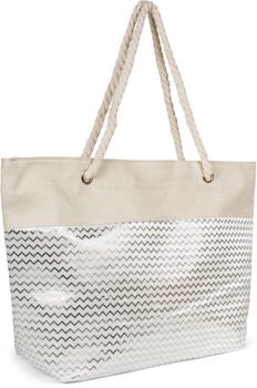 styleBREAKER XXL Strandtasche mit metallic Zick-Zack Muster | große Damen Schultertasche mit Kordelgriffen & Reißverschluss | Shopper 58,5 x 36,5 x 16 cm