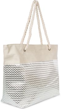 styleBREAKER XXL Strandtasche mit metallic Zick-Zack Muster | große Damen Schultertasche mit Kordelgriffen & Reißverschluss | Shopper 58,5 x 36,5 x 16 cm