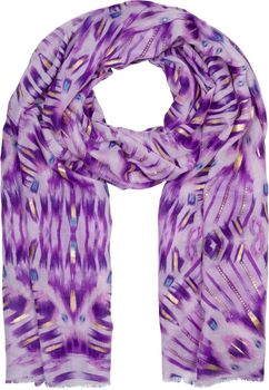 styleBREAKER Damen Schal Batik Shibori Muster mit Metallic Streifen, Leichtes Ethno Tuch mit kurzen Fransen 01016228
