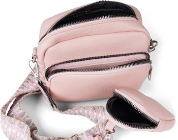 styleBREAKER Damen Umhängetaschen Set 2-Teilig, gemusterter Schultergurt und ovale Börse, Rechteckige Crossbody Bag Einfarbig 02012405
