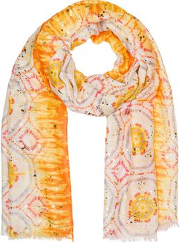 styleBREAKER Damen Schal Batik Muster mit Metallic Streifen, Leichtes Boho Style Tuch mit kurzen Fransen 01016230