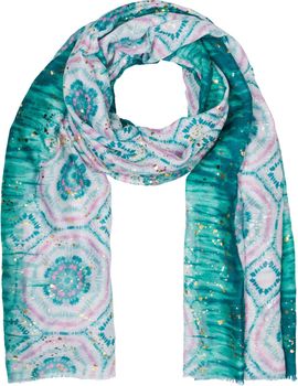 styleBREAKER Damen Schal Batik Muster mit Metallic Streifen, Leichtes Boho Style Tuch mit kurzen Fransen 01016230