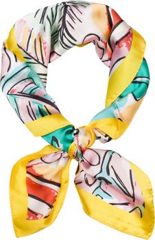 styleBREAKER Damen Halstuch mit Palmen Blätter Blüten Muster im Popart Style, Tuch Quadratisch, Vierecktuch Bunt, Kopftuch 01016237