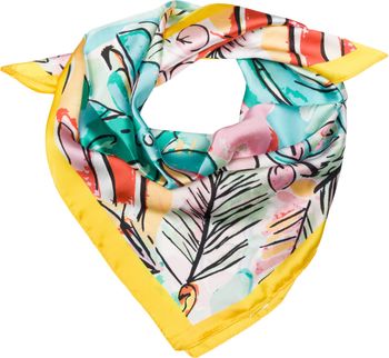 styleBREAKER Damen Halstuch mit Palmen Blätter Blüten Muster im Popart Style, Tuch Quadratisch, Vierecktuch Bunt, Kopftuch 01016237