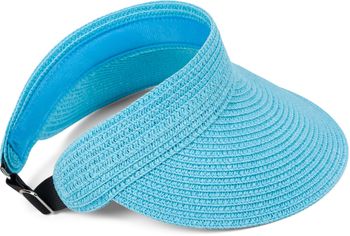 styleBREAKER Papierstroh Visor Cap einfarbig | Sonnenvisier mit elastischem Band und Hakenverschluss | Luftige Schildkappe als Sonnenhut für Damen
