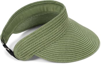 styleBREAKER Papierstroh Visor Cap einfarbig | Sonnenvisier mit elastischem Band und Hakenverschluss | Luftige Schildkappe als Sonnenhut für Damen