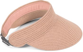 styleBREAKER Papierstroh Visor Cap einfarbig | Sonnenvisier mit elastischem Band und Hakenverschluss | Luftige Schildkappe als Sonnenhut für Damen