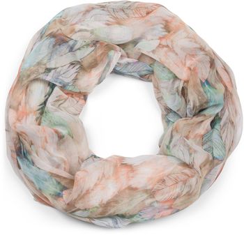 styleBREAKER Damen Loop Schal mit buntem Feder Muster, leichter sommerlicher Boho Schlauchschal mehrfarbig 01016239
