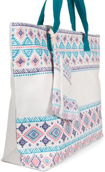 styleBREAKER Große Strandtasche mit buntem Azteken Boho Muster | Damen Schultertasche mit Reißverschluss & Extra-Täschchen | 57,5 x 40 x 15 cm