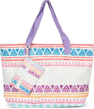 styleBREAKER Große Strandtasche mit buntem Azteken Boho Muster | Damen Schultertasche mit Reißverschluss & Extra-Täschchen | 57,5 x 40 x 15 cm