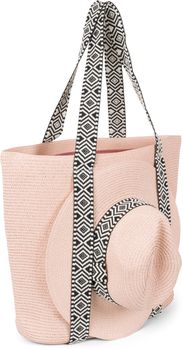 styleBREAKER Papierstroh Strandtasche mit Azteken Muster Bändern | Damen Flechttasche mit Reißverschluss | 50 x 37 x 13 cm