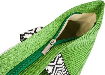 styleBREAKER Papierstroh Strandtasche mit Azteken Muster Bändern | Damen Flechttasche mit Reißverschluss | 50 x 37 x 13 cm