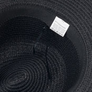 styleBREAKER Damen Panama Sonnenhut Einfarbig mit Stoff Hutband mit Azteken Muster, Strohhut, Schlapphut, Sommerhut, Fedora Hut 04025046