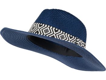 styleBREAKER Damen Panama Sonnenhut Einfarbig mit Stoff Hutband mit Azteken Muster, Strohhut, Schlapphut, Sommerhut, Fedora Hut 04025046