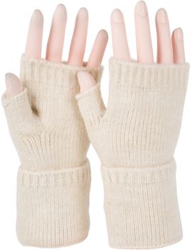 styleBREAKER Damen Fingerlose Strickhandschuhe Einfarbig mit Bund, warme Winter Handschuhe 09010052