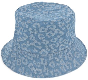 styleBREAKER Damen Wendehut 2-in-1 | Reversible Bucket Hat mit Leopard Print & Unifarbener Denim-Seite | Jeans Fischerhut für Freizeit, Strand, Festival, Sommerhut aus Baumwolle