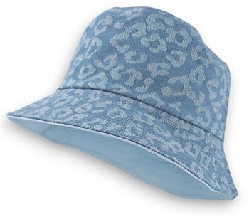 styleBREAKER Damen Wendehut 2-in-1 | Reversible Bucket Hat mit Leopard Print & Unifarbener Denim-Seite | Jeans Fischerhut für Freizeit, Strand, Festival, Sommerhut aus Baumwolle
