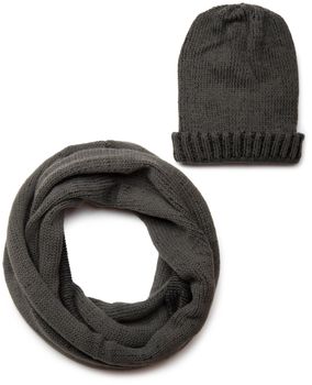 styleBREAKER 2-Teiliges Schal und Mütze Kombi Set, Unisex Strick Loop Schlauchschal mit Strick Beanie Mütze 01018203
