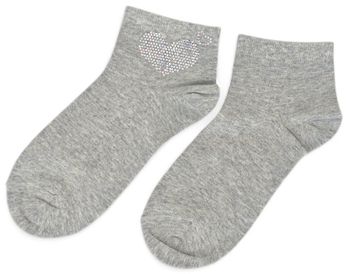 styleBREAKER Damen Socken mit Strass Herz Applikation | knöchellang mit Elastikbund | weicher Baumwoll-Mix | One Size 36-41 EU