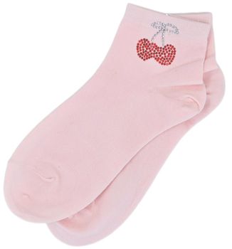 styleBREAKER Damen Socken mit Strass Kirschen Applikation | knöchellang mit Elastikbund | weicher Baumwoll-Mix | One Size 36-41 EU