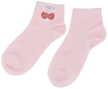 styleBREAKER Damen Socken mit Strass Kirschen Applikation | knöchellang mit Elastikbund | weicher Baumwoll-Mix | One Size 36-41 EU