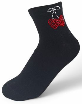 styleBREAKER Damen Socken mit Strass Kirschen Applikation | knöchellang mit Elastikbund | weicher Baumwoll-Mix | One Size 36-41 EU