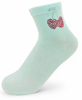 styleBREAKER Damen Socken mit Strass Kirschen Applikation | knöchellang mit Elastikbund | weicher Baumwoll-Mix | One Size 36-41 EU