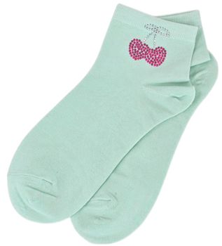 styleBREAKER Damen Socken mit Strass Kirschen Applikation | knöchellang mit Elastikbund | weicher Baumwoll-Mix | One Size 36-41 EU