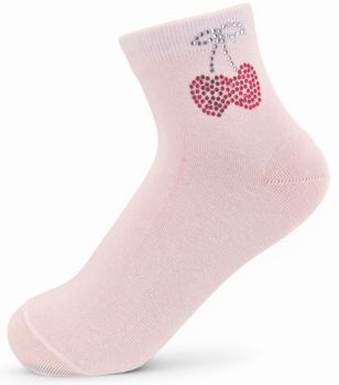 styleBREAKER Damen Socken mit Strass Kirschen Applikation | knöchellang mit Elastikbund | weicher Baumwoll-Mix | One Size 36-41 EU
