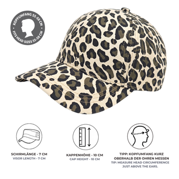 styleBREAKER Damen Baseball Cap mit Leoparden Muster verstellbar | 6-Panel Basecap aus Baumwolle mit gebogenem Schirm | atmungsaktive Animal Print Kappe für Freizeit Sport Sommer