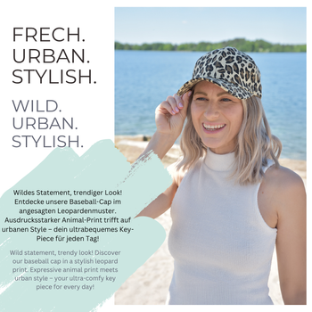 styleBREAKER Damen Baseball Cap mit Leoparden Muster verstellbar | 6-Panel Basecap aus Baumwolle mit gebogenem Schirm | atmungsaktive Animal Print Kappe für Freizeit Sport Sommer