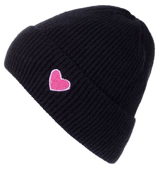 styleBREAKER Damen Strick Beanie mit Herz Stickerei & Fleece Futter | Warme Wintermütze Einheitsgröße 56-59 cm | Weiche gefütterte Beanie Mütze