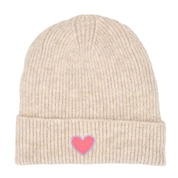 styleBREAKER Damen Strick Beanie mit Herz Stickerei & Fleece Futter | Warme Wintermütze Einheitsgröße 56-59 cm | Weiche gefütterte Beanie Mütze