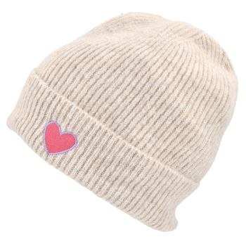styleBREAKER Damen Strick Beanie mit Herz Stickerei & Fleece Futter | Warme Wintermütze Einheitsgröße 56-59 cm | Weiche gefütterte Beanie Mütze