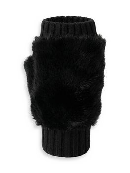 styleBREAKER Damen Fingerlose Strickhandschuhe | Kunstfell & Plüsch | Pulswärmer