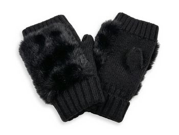 styleBREAKER Damen Fingerlose Strickhandschuhe | Kunstfell & Plüsch | Pulswärmer